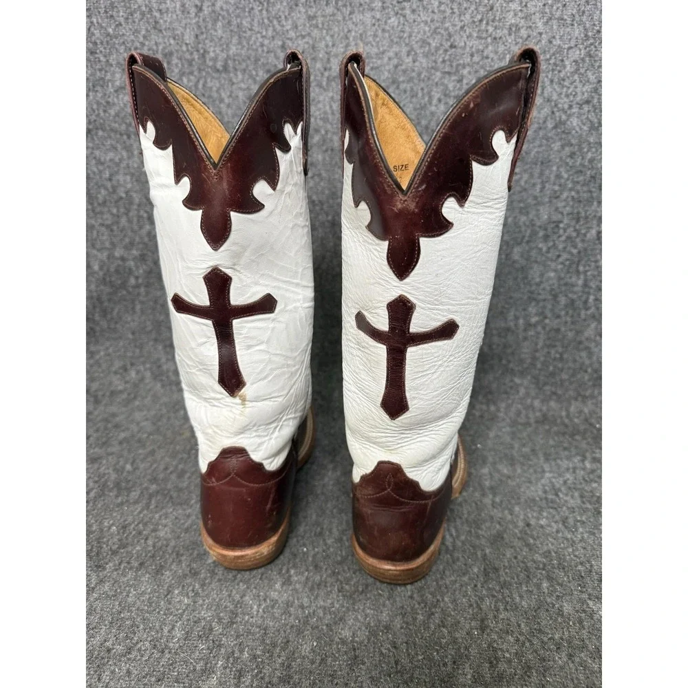 Anderson Bean Boots Youth Size 2 Brown White Western Cross Square Toe 67002